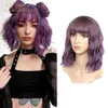 Parrucca sintetica viola Parrucca caschetto corto Lolita con frangia Cosplay Onda d'acqua Parrucche sintetiche per capelli per donna Stile americano