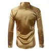 New Gold Silk Satin Shirt Men Chemise Homme 2020 Fashion Mens Slim Fit Long Sleeve Emulation Silk Button Down Dress Shirt Red