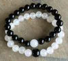 8 mm/10 mm schwarzes Onyx-weißes Jade-Heilarmband, Edelstein-Perlen-Armband, elastische Naturstein-Armbänder, Geschenke