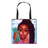 Borse da donna stampate Nuovo stile 58 colori Afro Lady Cartoon Shopping Bag Borse a tracolla pieghevoli portatili Borsa a tracolla grande da donna