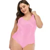 Plus Storlek S-6XL Kvinnor Glänsande Metallisk Underkläder Sträckt Ärmlös Bodysuit Faux Läder Leotard Hög Klipp Baklösa Kort Jumpsuit