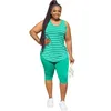 Mulheres plus size xl5xl esporte de duas peças de traje listrado tampas listradas Tampas de joelho de joelho traje de moletom de moletom combinando set9286921