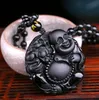 KYSZDL Natural Obsidian Laughing Buddha Big Belly Maitreya Necklace Buddha Pixiu Breng je liefde Geld en veiligheid gratis touw