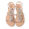 2020 NOUVEAU Femmes Summer Bohême Diamant Sandales plates Lady Casual Beach Strass Brillant Boho Chaussures Plus Taille Peep Toe Pantoufles Y200620