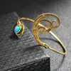 Bangle 2022 Винтажные голубые хрустальные этнические браслеты Bangles Gold Color Spiral Feath