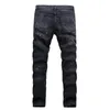 Mäns Jeans 2022 Vårmänniskor MOTO BIKER Fashion Style Straight Slim Fit Man Denim Byxor Distressed Black Male1