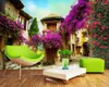 Romantisch Landschap 3D Muurschildering Wallpaper European Flower Town Beautiful Garden Path achtergrond Muur HD Digital Printing Wallpaper