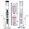 Straight glass beaker Hookahs bubblers with colored arm tree perc downstem water pipes dab rig bong grace 18mm joint pink blue