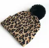 INS Children leopard knitting hats 2020 fall winter new kids big black pompom hat beret fashion boys girls warmer beanie A4100