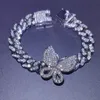 Iced Out Diamond Femmes Bijoux de chaîne de carrosserie Zircon Cuban Link Anklet Gold Silver Pink Butterfly Bracelets 9345788