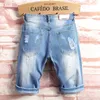 Jeans da uomo Pantaloncini di jeans estivi da uomo Blu chiaro Fori corti Cotone di buona qualità Dritto Taglia grande441