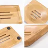 Tvålrätt för duschhållare Trä naturliga bambu rätter Simple Smycken Display Rackhållare Tallrik Tray Round Square Case Container