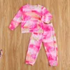 Autumn Ins Tie Dye Kids Clothing Boys Girls Long Sleeve Pocket Top + Trouser 2Pcs/Sets Boutique Children Outfits M2688