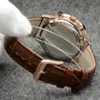 新しい時計ローズゴールデンケースクロノグラフスポーツバッテリーパワーリミテッドウォッチシルバーダイヤルクォーツプロの腕時計折りたたみ折りたたみクラスプメンズレザーストラップ