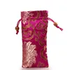 Lengthen Rich Flower Cloth Drawstring Bag Chinese Silk Brocade Jewelry Necklace Gift Pouch Ox Horns Comb Trinket Storage Pockets