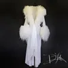 豪華な白い羽毛毛皮の女性冬の着物妊娠妊娠パーティースリープウェアマタニティバスローブシフォンナイトガウンポグランドローブS3046