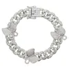 Stonefans Cuban Link Iced Out Bracciale a farfalla Gioielli all'ingrosso per donna Bracciale con strass Hip Hop Bling