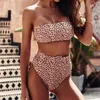 Vestido de dos piezas Set de bikini Mujeres de cintura alta Ropa de baño Mujeres Mujeres Sólido Push Up Biquini Mujer