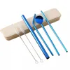 Ensemble de paille à boire pailles en acier inoxydable courbées droites paille en métal coloré paille réutilisable avec accessoires de barre de brosse de nettoyage FWF1044