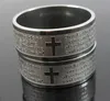 25pcs Etched Silver Mens English Lord's prayer stainless steel Cross rings Religious Rings Men's Gift Wholesale Jewelry lots FREE SHIPPING