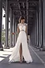 2021 Fashion Wedding Dresses Capped Sleeve Lace Split Beach Bridal Gowns Custom Made Hollow Back Sweep Train A-Line Wedding Dress