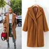 Cappotto da donna invernale oversize lungo in lana di cammello Giacca sfocata in pelliccia sintetica Cappotto shaggy marrone