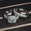 2PCSSet Trendy Luxury S925 Silver Wedding Rings Set Band för Bridal Ring Women Wedding Party Love Promise Par Smyckesgåva3275161