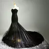 2021 Black wedding dress mermaid Lace Tulle Applique Strapless Backless Wedding Dresses Reception Long Train Bridal Dress For Women Party