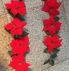 Искусственное Пуансетие красных цветы Рождественских украшений поставки нового стиль 2M Шелкового Poinsettias Рождество цветка ротанг Z105