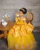 Yellow Lace Crystals 2020 Flower Girl Dresses Bateau Balll Gown Little Girl Wedding Dresses Cheap Communion Pageant Dresses Gowns F359