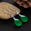 Vintage Green Jade Emerald Gemstones Zircon Diamonds Drop Earrings for Women White Gold Silver Color Jewelry Bijoux Brincos Gift3597592