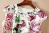 Flower Print Women Sheath Dress O-Neck Cap-Sleeve Dresses