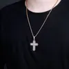 Men Women Cross Necklace Gold Plated Full CZ Double Cross Pendant Necklace with Free Rope Chain Necklace Nice Gift