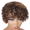 Är hur korta peruker brasilianskt jungfru hår 4/27 Big curl ombre färg lockigt mänskligt hår peruker med lugg färgade lockiga lugg 8 tum