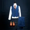 Navy Blue Tweed Wedding Prom Party Suits 3 Stuks Bruidegom Tuxedos Slim Fit Custom Jacket Vest Broek