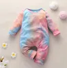 Baby designer kleding stropdas verven meisjes romper lange mouw geribbelde jongen jumpsuits peuter playsuit boutique kinderkleding 6 kleuren DW5791