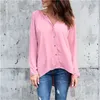 Kvinnor V Neck Blusar Casual Solid Färg Långärmad Singel Bröstskjorta Dam Designer Lös Top