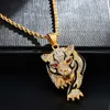 Hip Hop Iced Out Bling Tiger Stainess Steel Gold Color Pingents Colares for Men Mulheres Jóias com Chains7466078