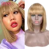 27 curta peruca de cabelo humano pixie cortado peruan Remy Straight Bob Wigs com franja para mulheres negras mel loira sem renda sem renda Front5867037