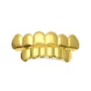 Classic Smooth Gold Silver Plated Teeth Grillz 6 Top Bottom Faux Dental Tooth Braces Grills Men Lady Hip Hop Rapper Body Designe2105257