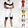 Mens Short Sets Casual Summer Clothing 2 Piece Set Colorblock Track Suits 2020 Male T Shirt+shorts Cotton Men Tracksuits