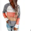 2020 Herfst V-hals Patchwork Hooded Sweater Dames Casual Lange Mouw Gebreide Trui Top Winter Gestreepte Elegante Pullover Jumpers