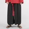 Męskie spodnie Chiński styl Pościel Luźna Bawełna Linia Szeroka Spódnica Noga 2021 Retro Pas Koszulka Przycięta Cienka Odzież