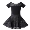 Girls Black Ballet Leavotards Kids Lace Splice Dans Draag Korte Mouw Gymnastics Bodysuit voor Dancing1