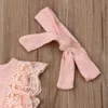 Baby Designer Ubrania Koronki Dziewczyna Romper Bow Pałąk 2 sztuk Zestawy Bez rękawów Kombinezony Niemocześnie Solidne Dzieci Playsuit Letnie Odzież dziecięca D5701