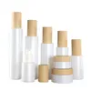 30ml Opal Beyaz Cam Şişeler Bambu Cam Damlalı Kozmetik Krem Kavanozları Yüz Krem Potfoundation Essence Losyon Tedavisi Pum6384945