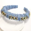 Mode effen blauw denim gevoerde hoofdband voor vrouwen nieuwe stijl metalen ketting haarbanden meisjes wijd haar hoepel haaraccessoires