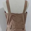 New Khaki Rompers Womens Jumpsuit Pockets Long Eleant Belt Sleeveless Adjusted Strap Hih Waist Cotton Fashion Summer #T2G