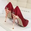 Hot sale-Wholesale-Metal Carved Thin Heel High Heels Pumps Women Shoes 2018 Sexy Pointed Toe Ladies Shoes Candy Colors Wedding Shoes Woman