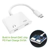 Dual TypeC Aux Charge Tipo C Adaptador Heapdhone C Jack Splitter Ultra Z Flip Huawei 2IN1 DAC Convertidor de audio para Samsung S20